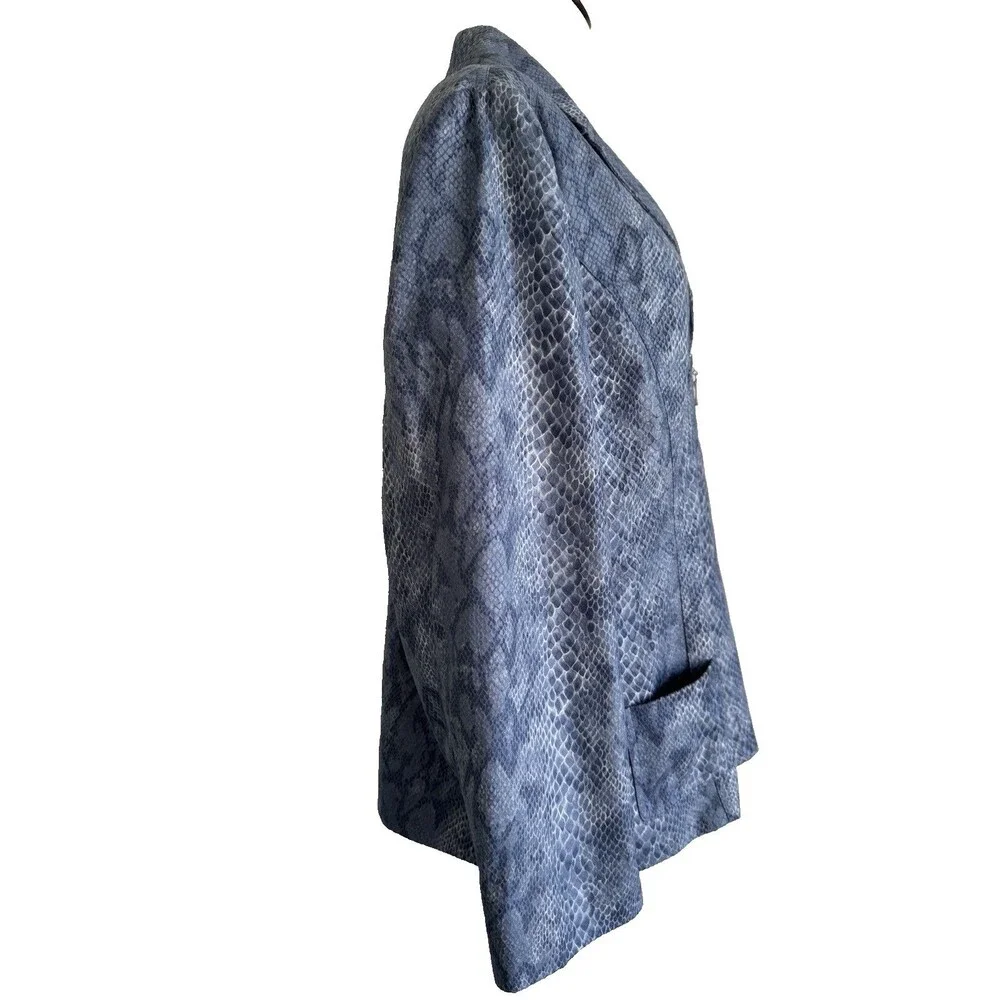 Susan Graver Jacket Blue Faux Snake Skin Zip Blazer Pockets Lined Size XL